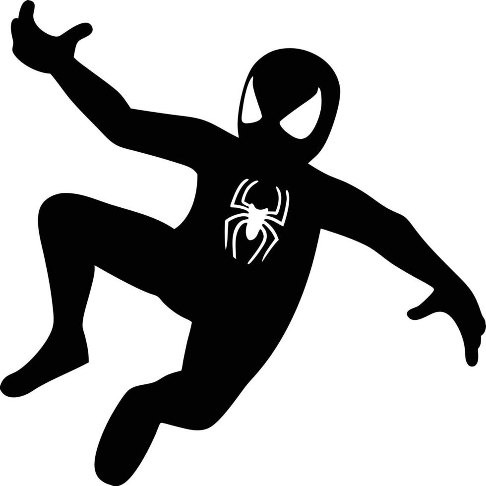 Superhero Silhouette Spider Illustration In Action Posing Against A White Background vector