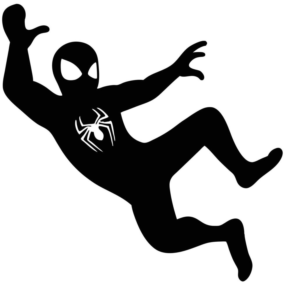 Silhouette Of Spider Hero Leaping Through The Air Action Design vector