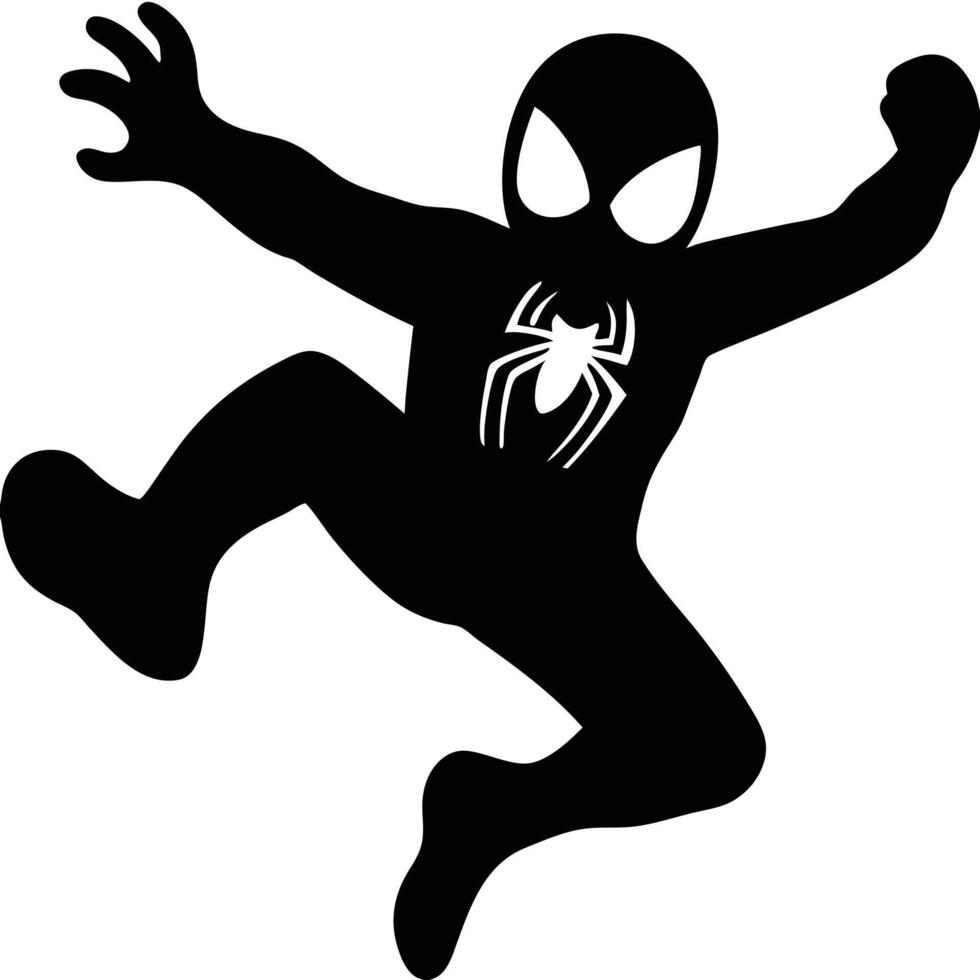 Silhouette Art Of A Spider Superhero In Action Pose vector