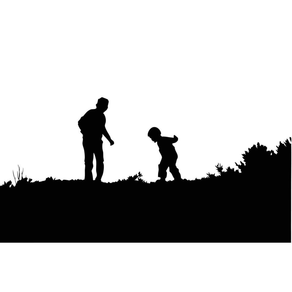 Silhouette Of Father And Son Exploring Nature Together Outdoors Illustration vector