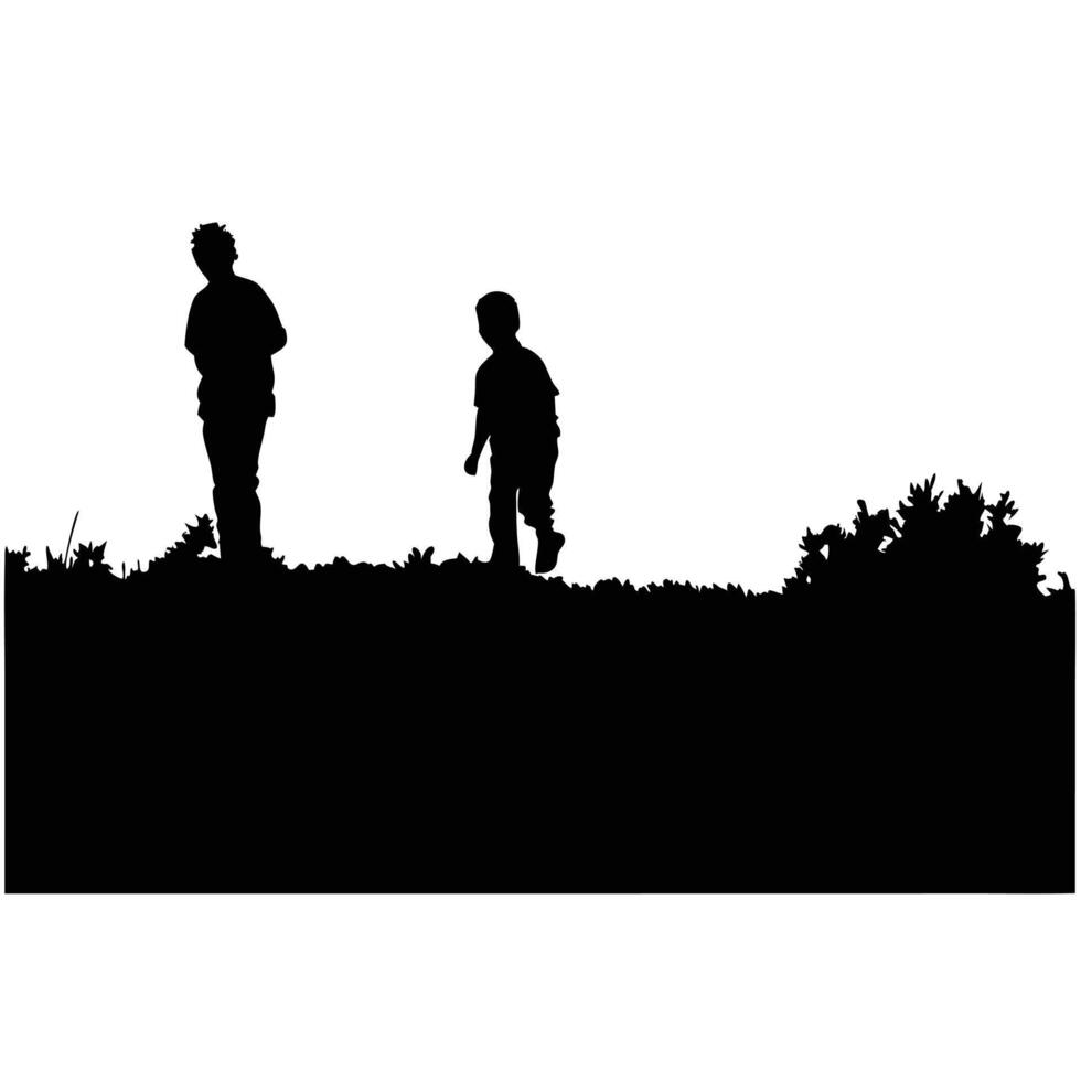 Silhouette Of Children Playing In Nature On A Sunny Day Design vector