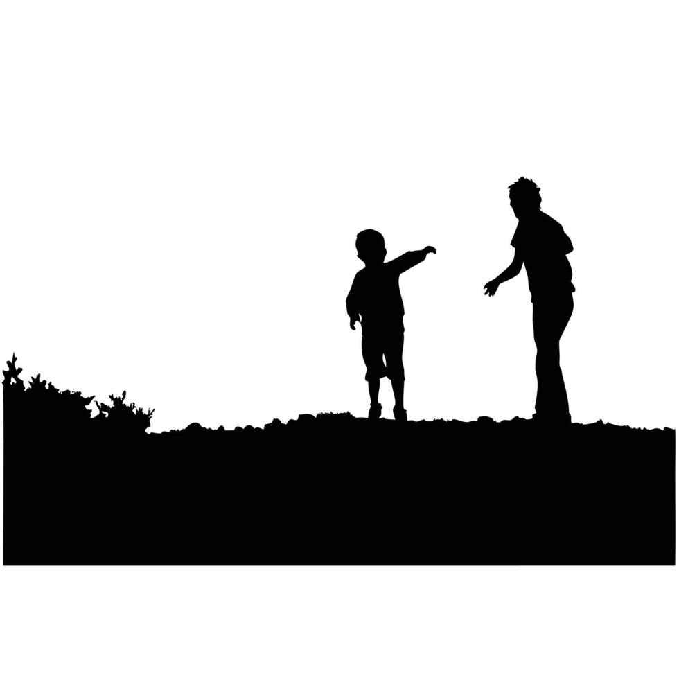 Mother And Child Outdoors Silhouette Exploring Nature And Bonding Together vector