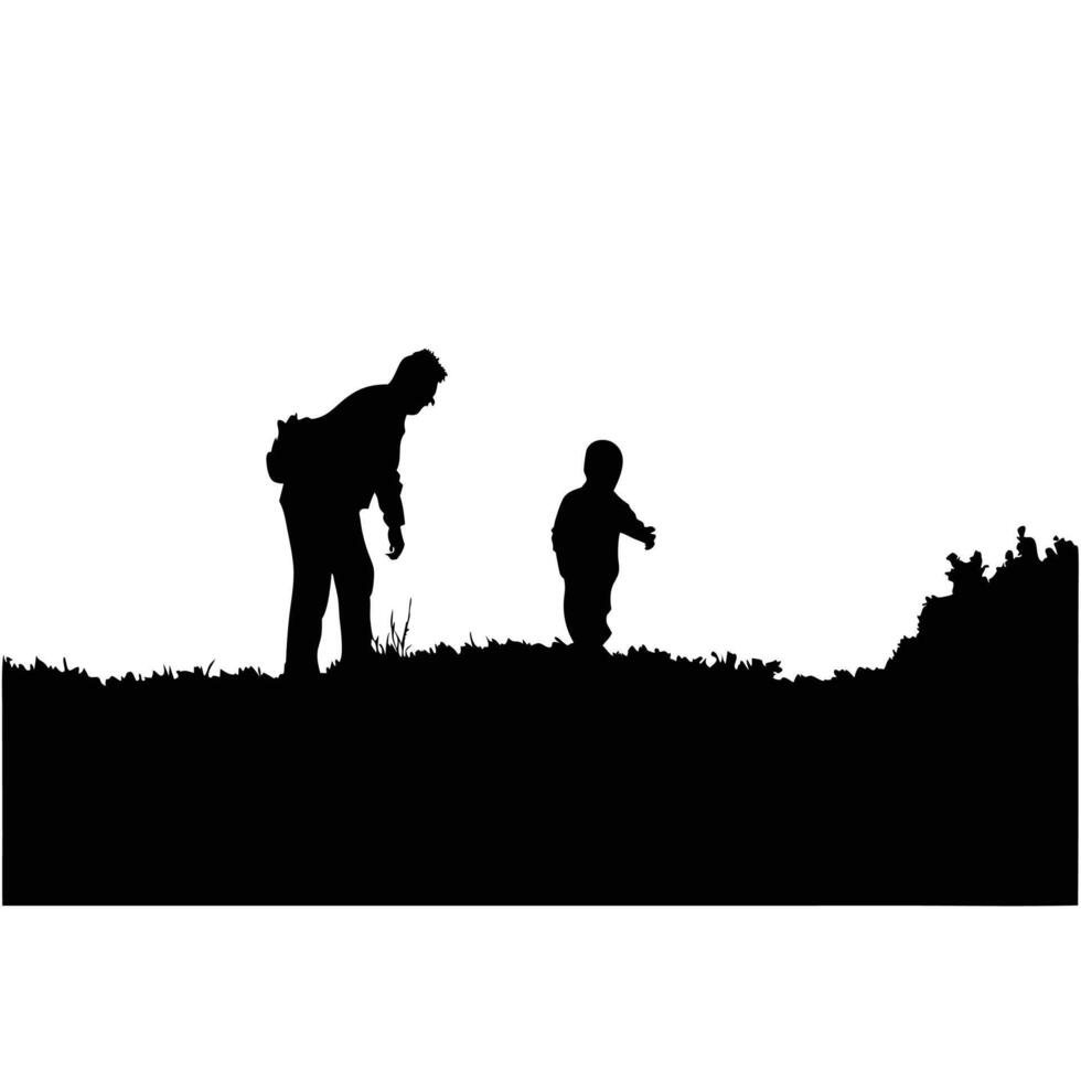Father And Child Walking In Nature Silhouette Outdoor Family Scene Graphic Design vector