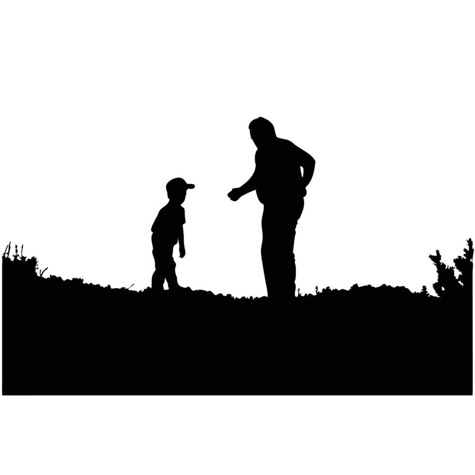 Father And Son Silhouette Together Outdoors In Nature Landscape Image vector