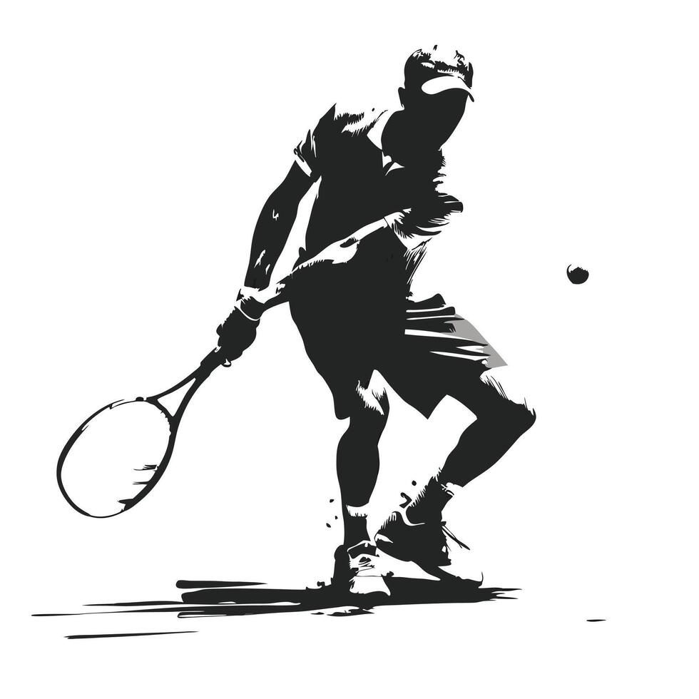 Silhouette Of Tennis Player Hitting Ball With Racket In Illustration vector