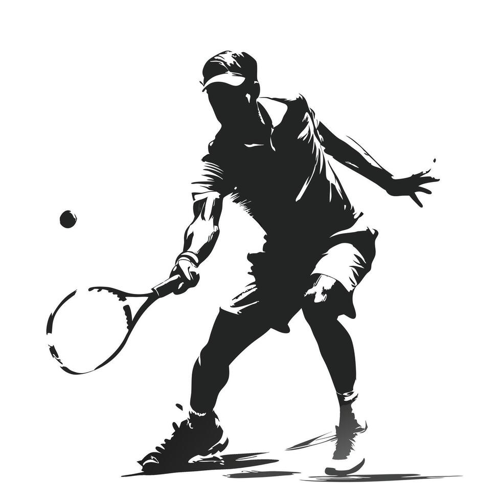 Tennis Player Striking Ball With Racket Abstract Silhouette Sport Activity vector