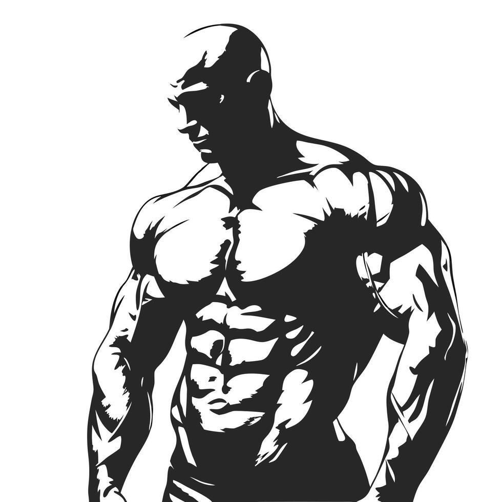 Illustration Of Strong Muscular Bodybuilder Silhouette On A White Background vector