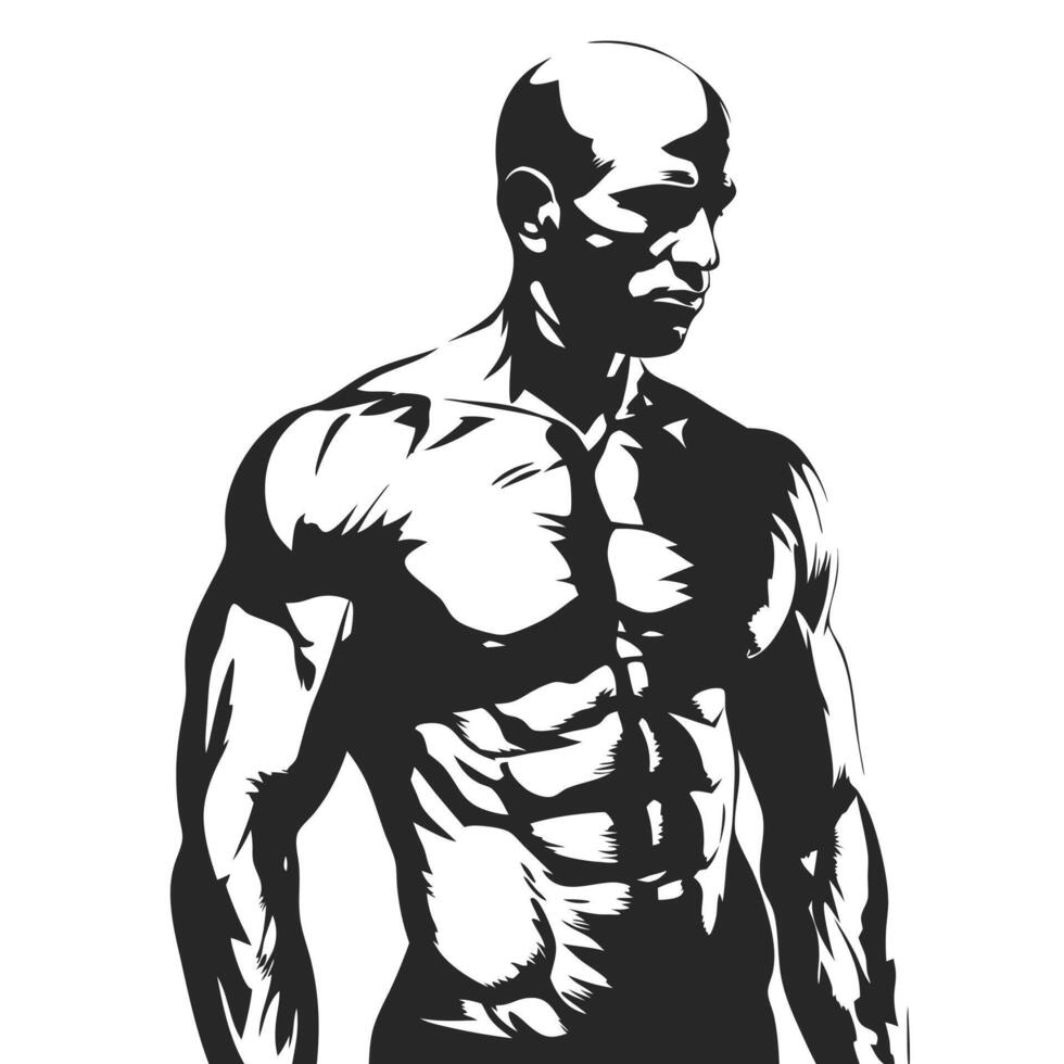 Illustration Of Muscular Man Bodybuilder Silhouette On White Background vector