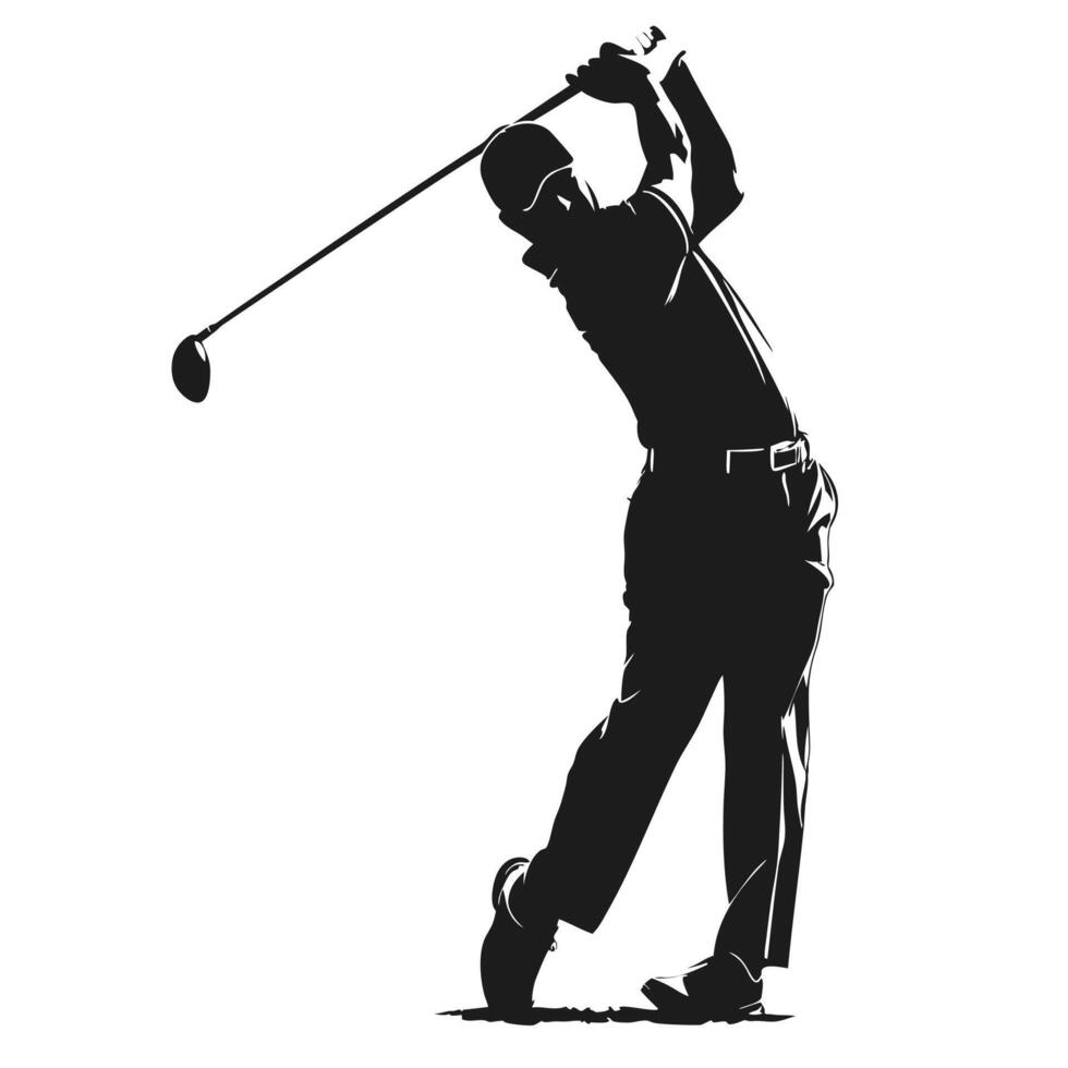 Golf Swing Silhouette Of Golfer Teeing Off With Driver On The Green vector
