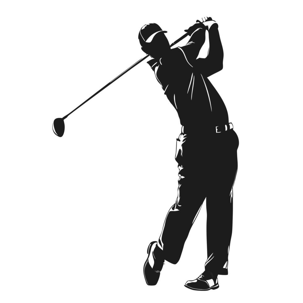Golfer Swings Club Silhouette Illustration For Sport And Recreation Theme Design vector