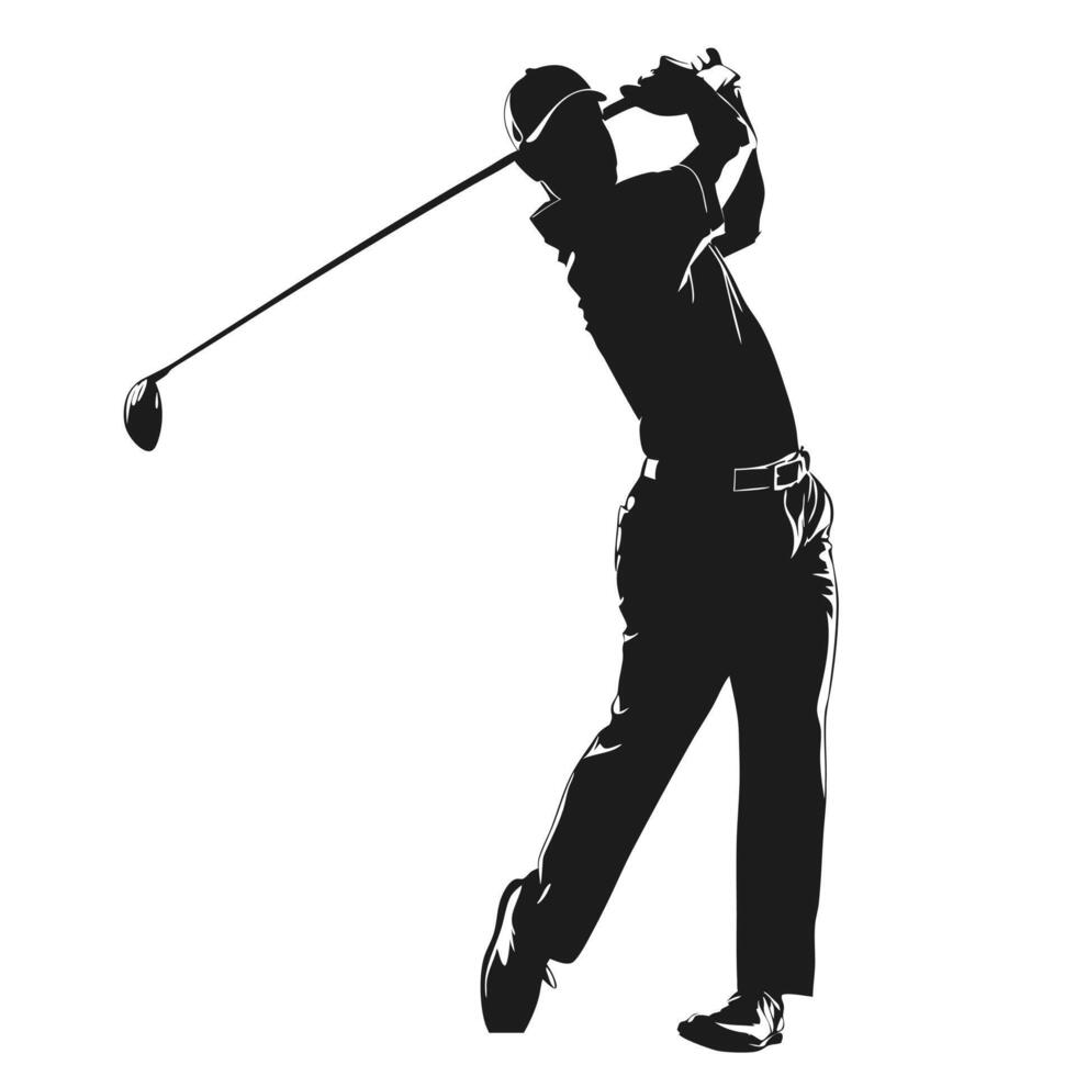 Golfer Swinging Club Silhouette Illustration Professional Golf Player Design Element vector