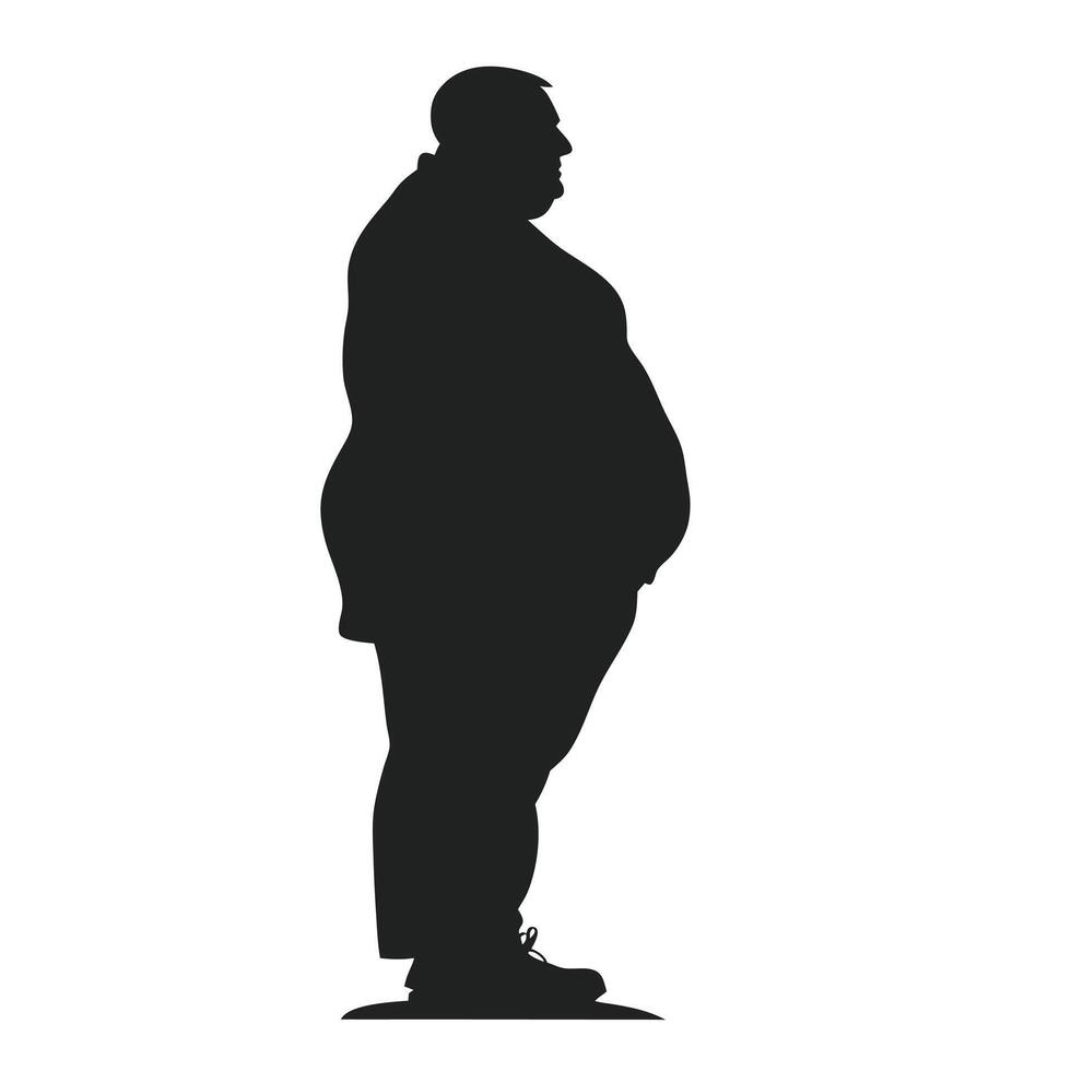 Silhouette Of An Obese Man Standing Sideways Against A White Background vector