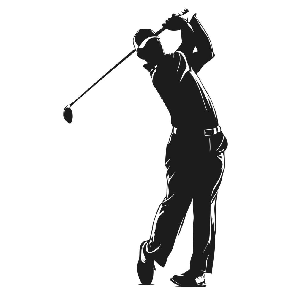 Golf Player Swinging Silhouette Illustration Sport Activity Golfing Game Black And White vector