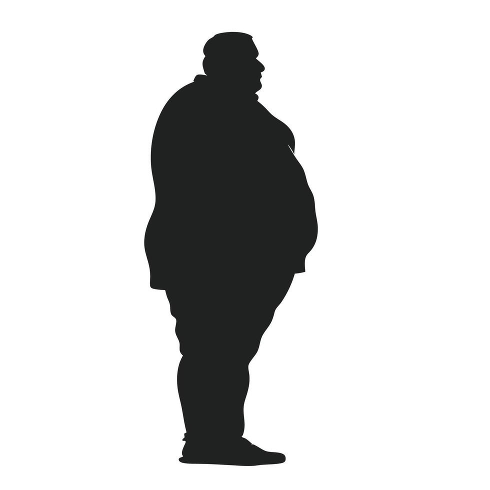Overweight Man Silhouette Isolated On White Background Full Body Side View vector