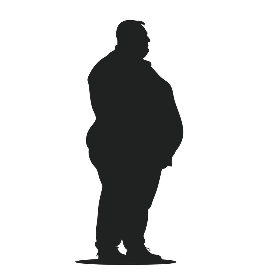 Silhouette Of An Overweight Man Standing Profile View Against A White Background vector