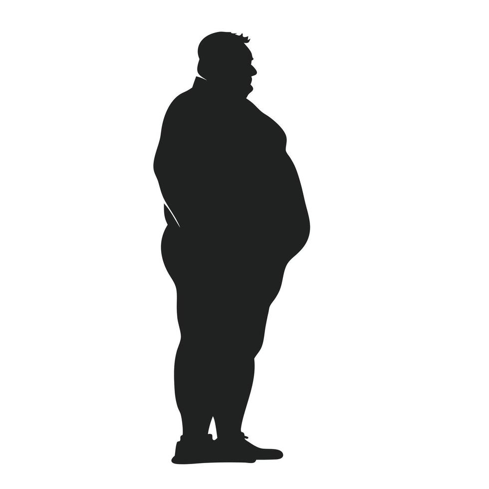 Overweight Man Silhouette In Side View Standing Isolated On White Background vector