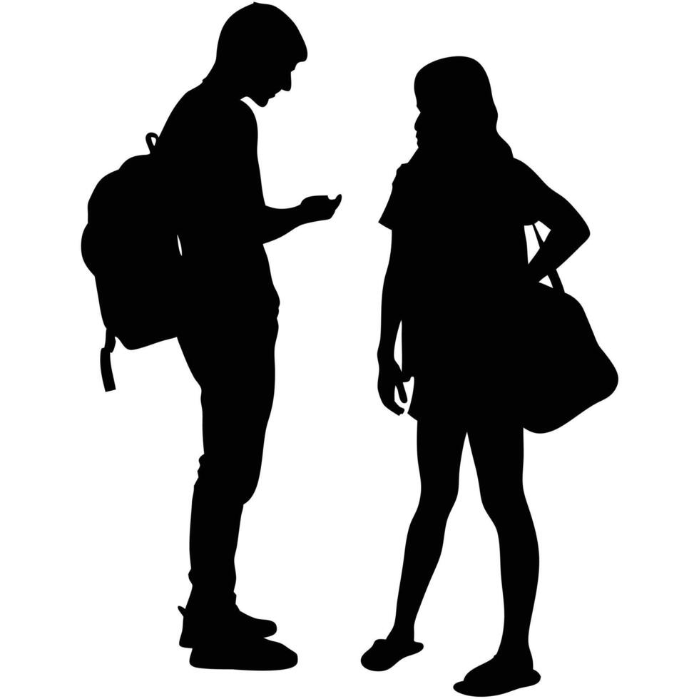 Silhouette Of Young People Discussing And Engaging Students Illustration Black And White vector