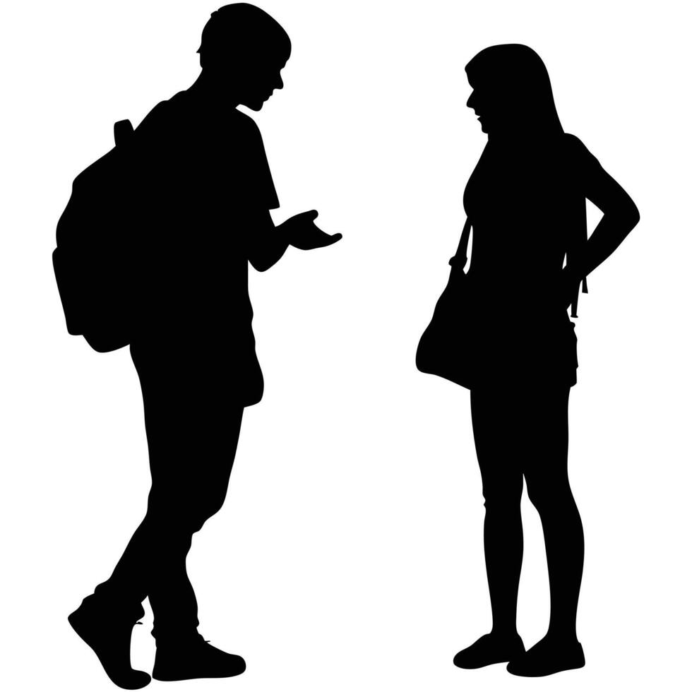 Teenagers Talking Silhouette Illustration Isolated On White Background Students Communication vector