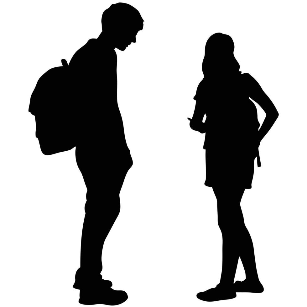 Silhouette Of Students With Backpacks In Discussion School Life Concept vector