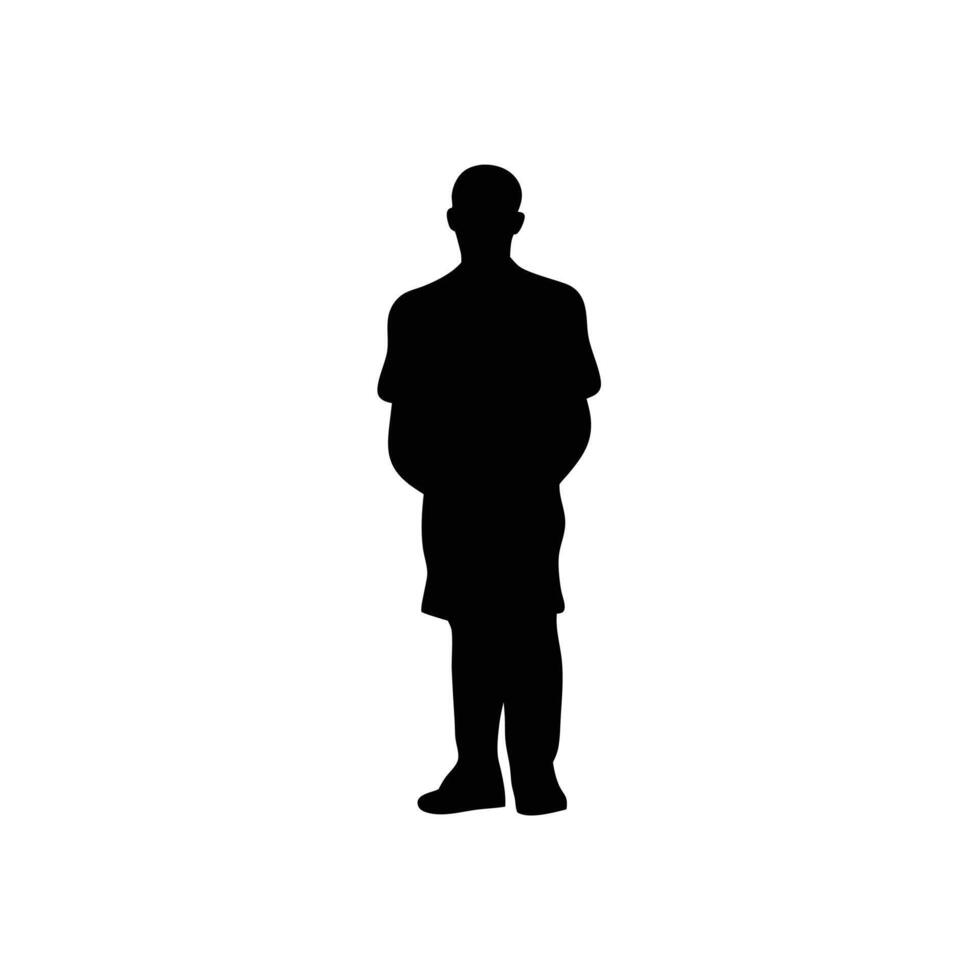 Silhouette Of A Man Standing With Hands Behind Back On White vector