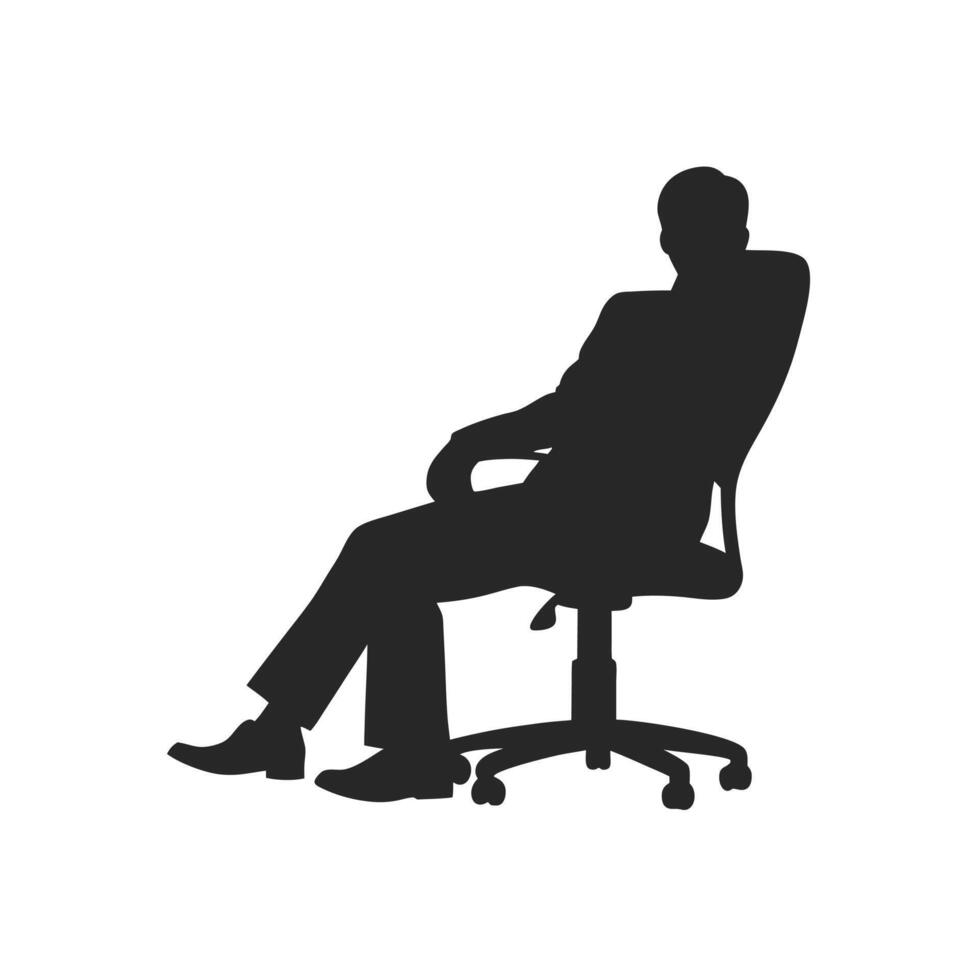 Silhouette Of Relaxed Businessman Sitting On Office Chair Isolated On White Background vector