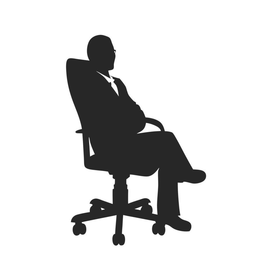 Silhouette Of Businessman Relaxing In Office Chair Thinking About Future Goals vector