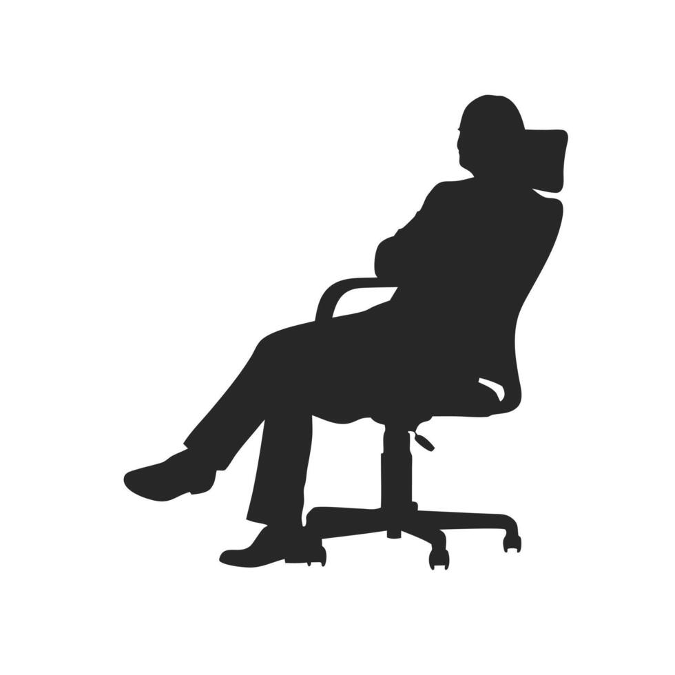 Silhouette Of A Relaxed Businessman Sitting In Office Chair On White Background vector