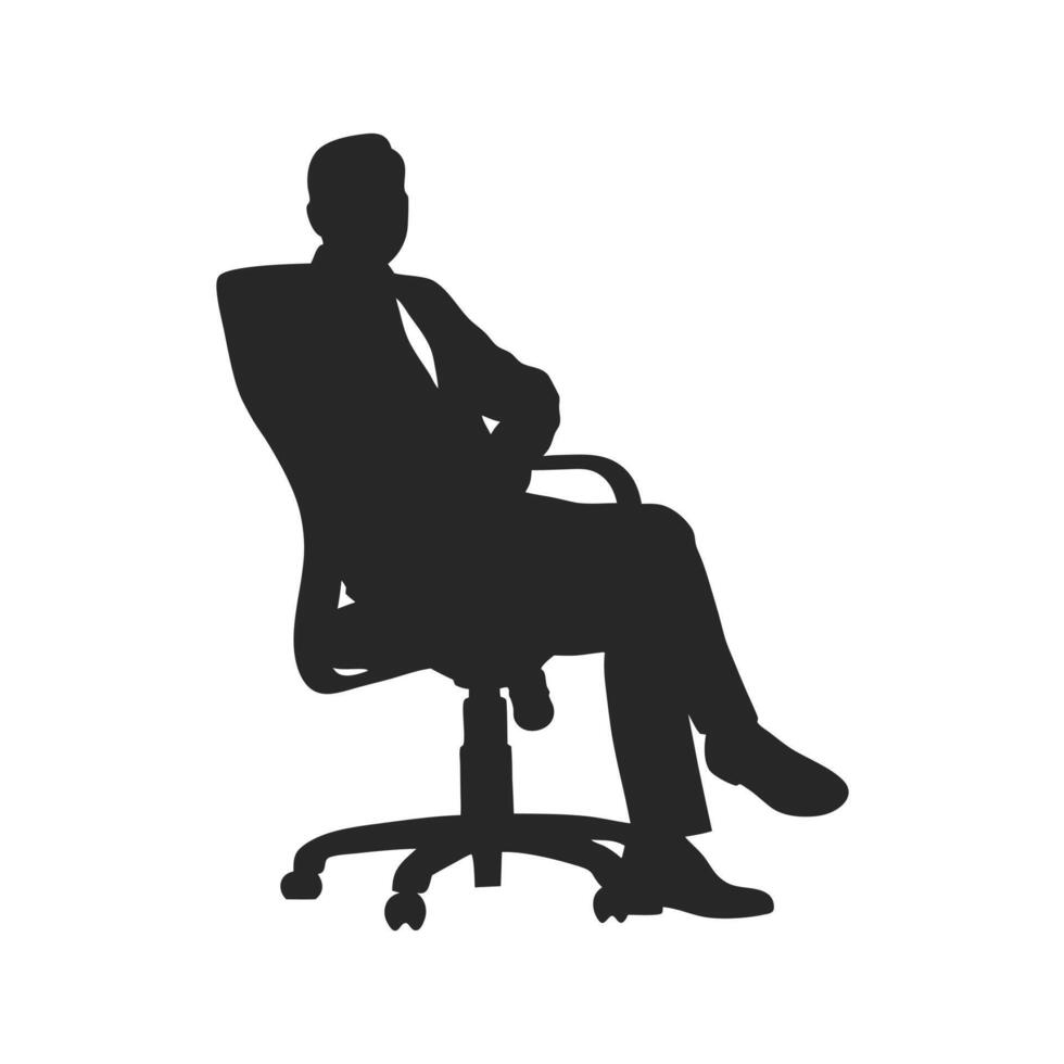 Silhouette Of Relaxed Businessman Sitting In An Office Chair With Confidence vector