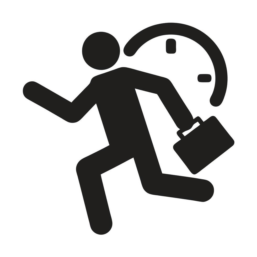 Businessman Running With Briefcase Chasing Time Black Silhouette Deadline Concept vector
