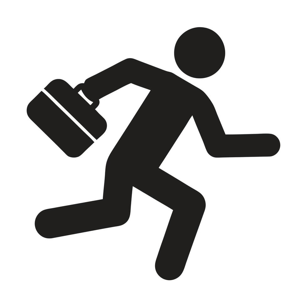 Running Businessman With Briefcase Stick Figure In Silhouette Represents Urgency And Action vector