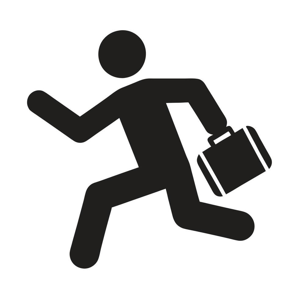 Running Businessman Silhouette Icon Holding Briefcase In A Hurry For Meeting vector