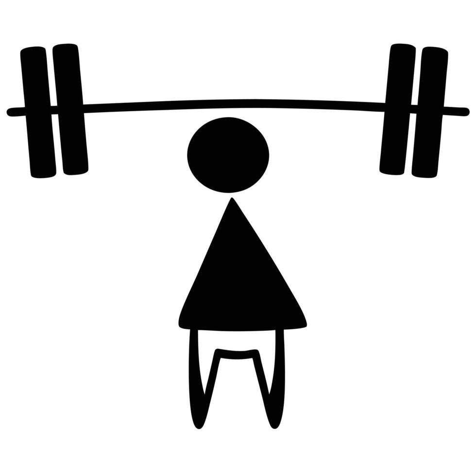 Simplified Stick Figure Lifting Weights Black Silhouette On White Background vector