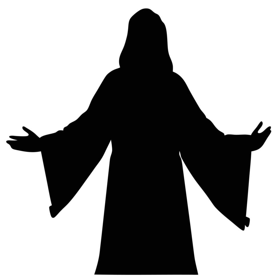 Silhouette Of Robed Figure With Outstretched Arms Offers Comfort And Inspiration vector
