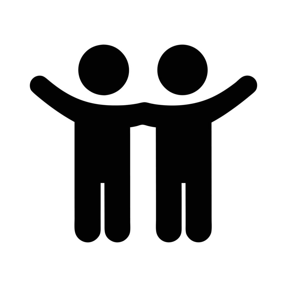 Simple Black Pictogram Of Two Friends Hugging Each Other In Solidarity vector
