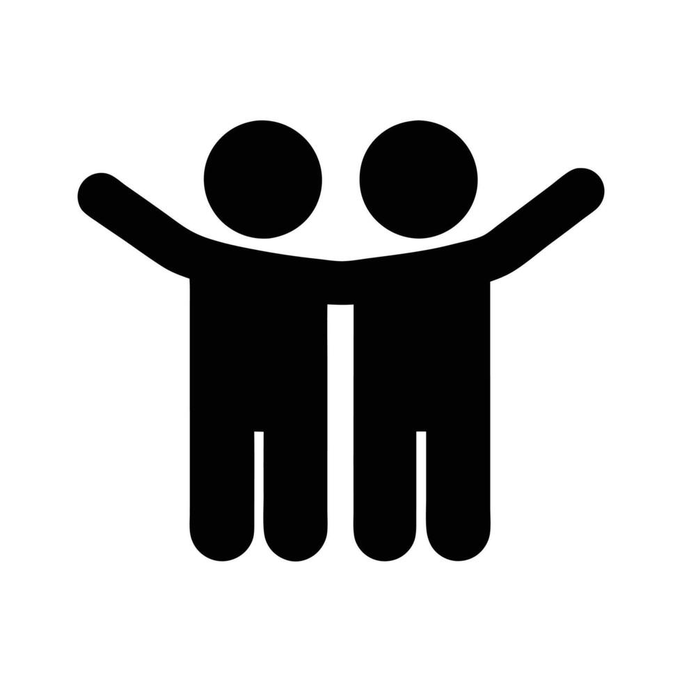 Black Pictogram Of Two Friends Embracing Each Other In Celebration vector