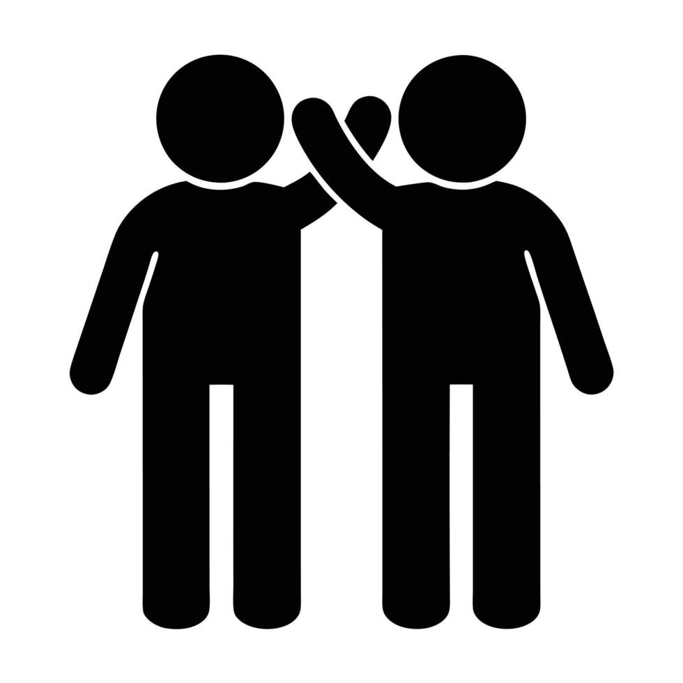 Black Silhouette Of Two People Giving High Five On White Background vector