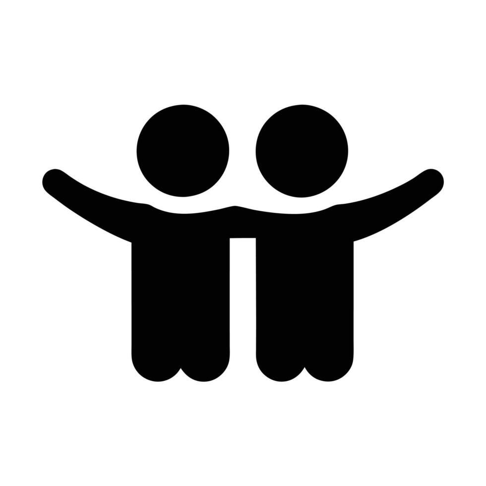 Simple Black Silhouette Of Two Friends Embracing In Unity And Support vector
