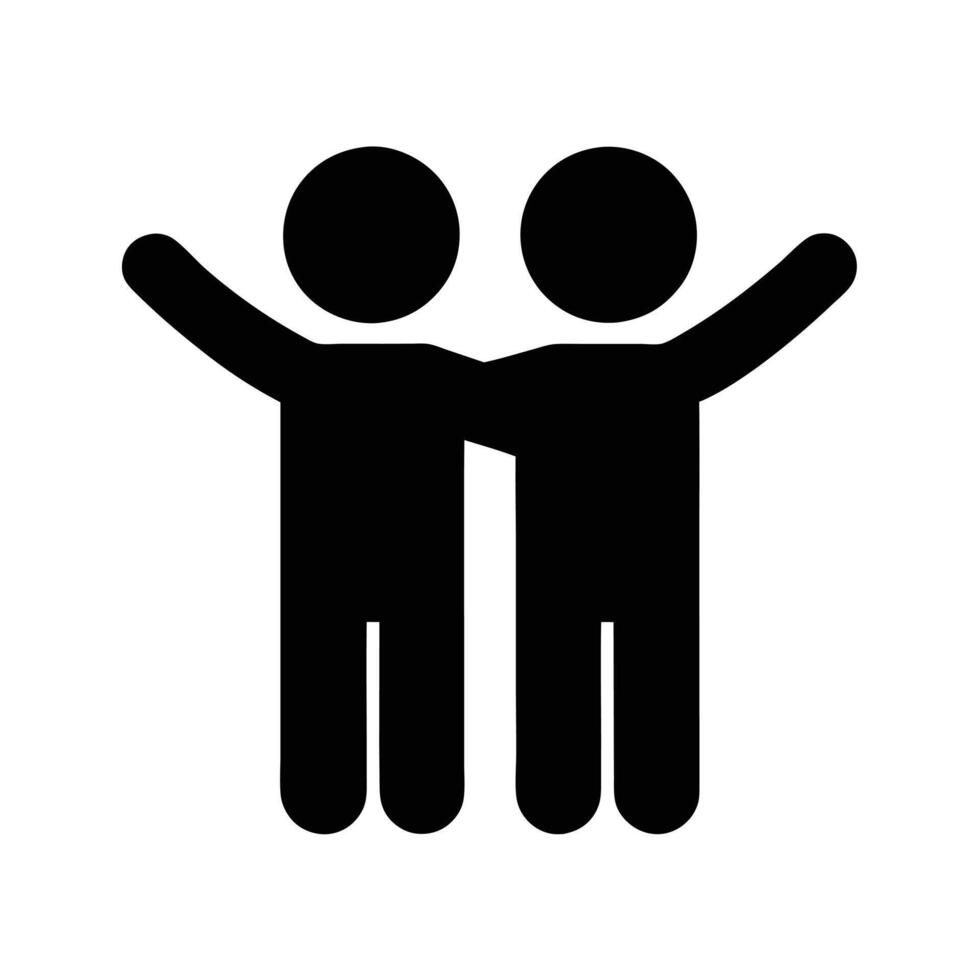 Pictogram Illustration Of Two Friends Embracing And Celebrating Together In Black vector
