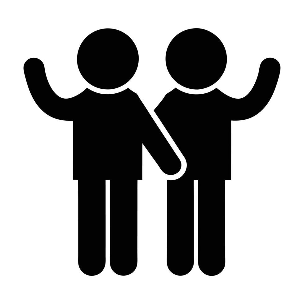 Black Silhouette Of Two People Waving Hands Together In Partnership And Friendship vector
