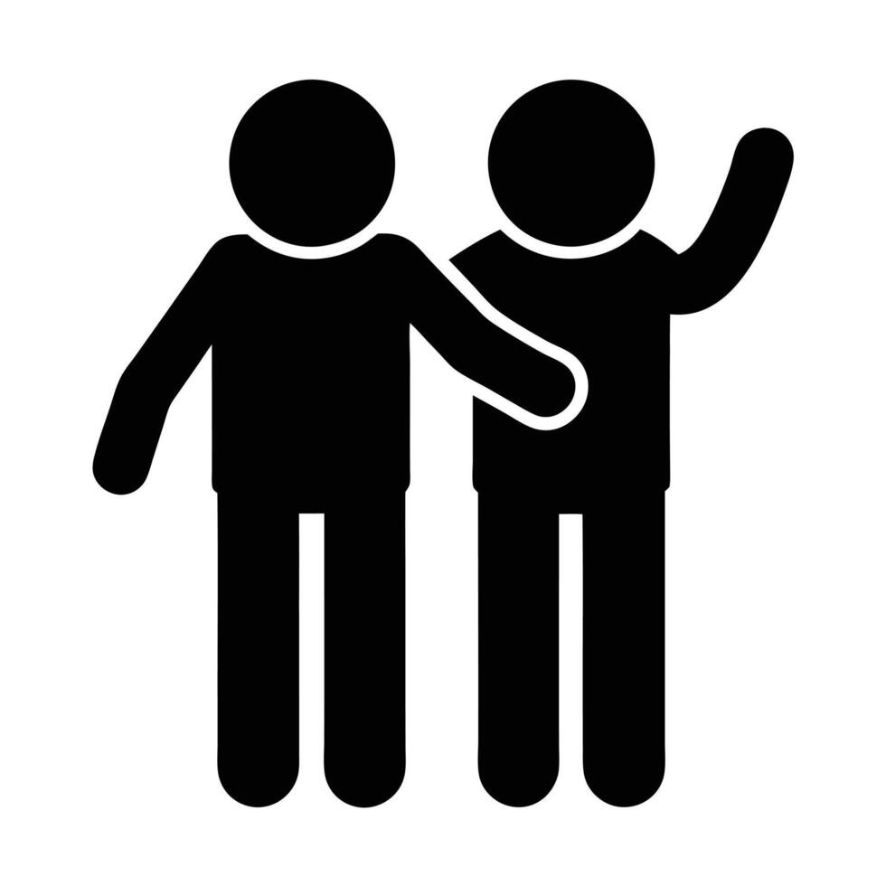 Two People Standing Together With One Person Waving Hand Black Icon vector