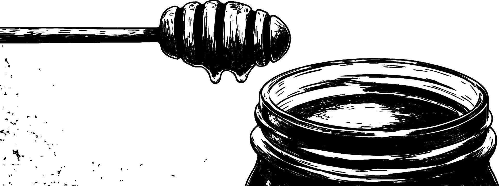 Vintage woodcut illustration depicting a jar of honey and a honey dipper vector