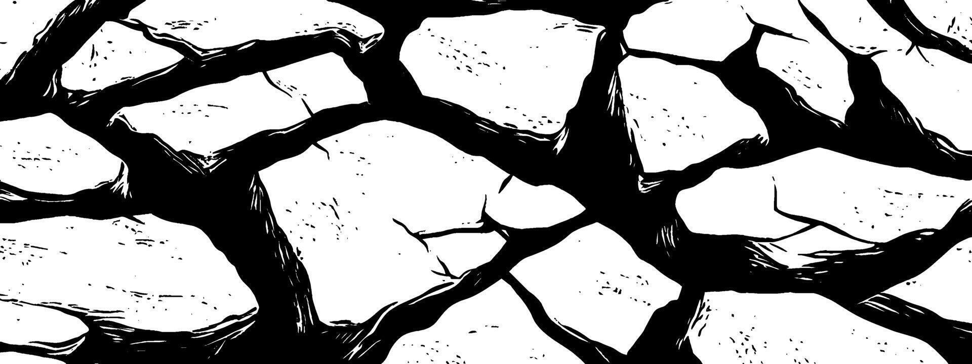 Vintage woodcut illustration showcasing intricate cracked pavement design and texture vector