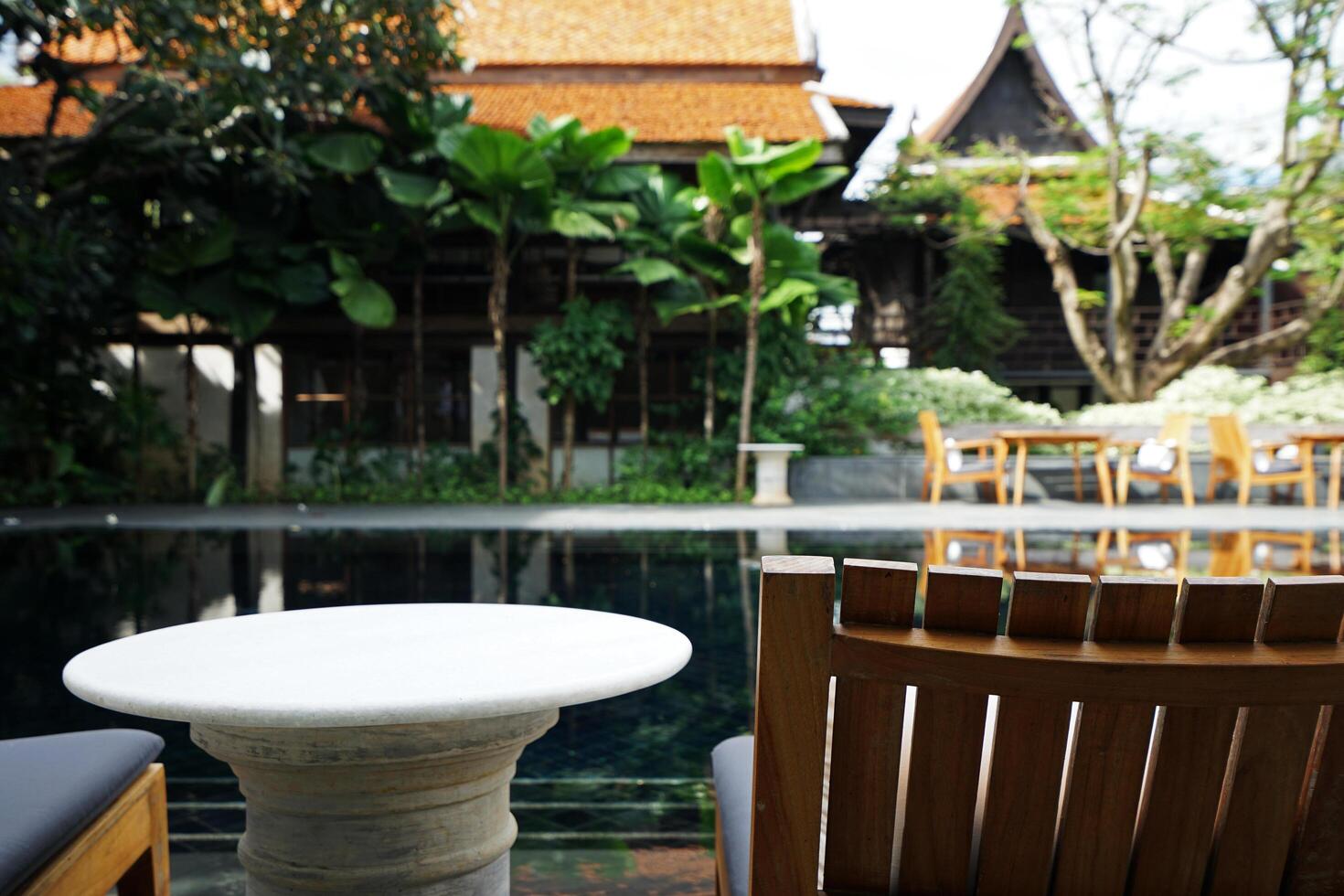 Exterior design and architecture of luxury resort and villa hotel with exotic swimming pool and deck photo