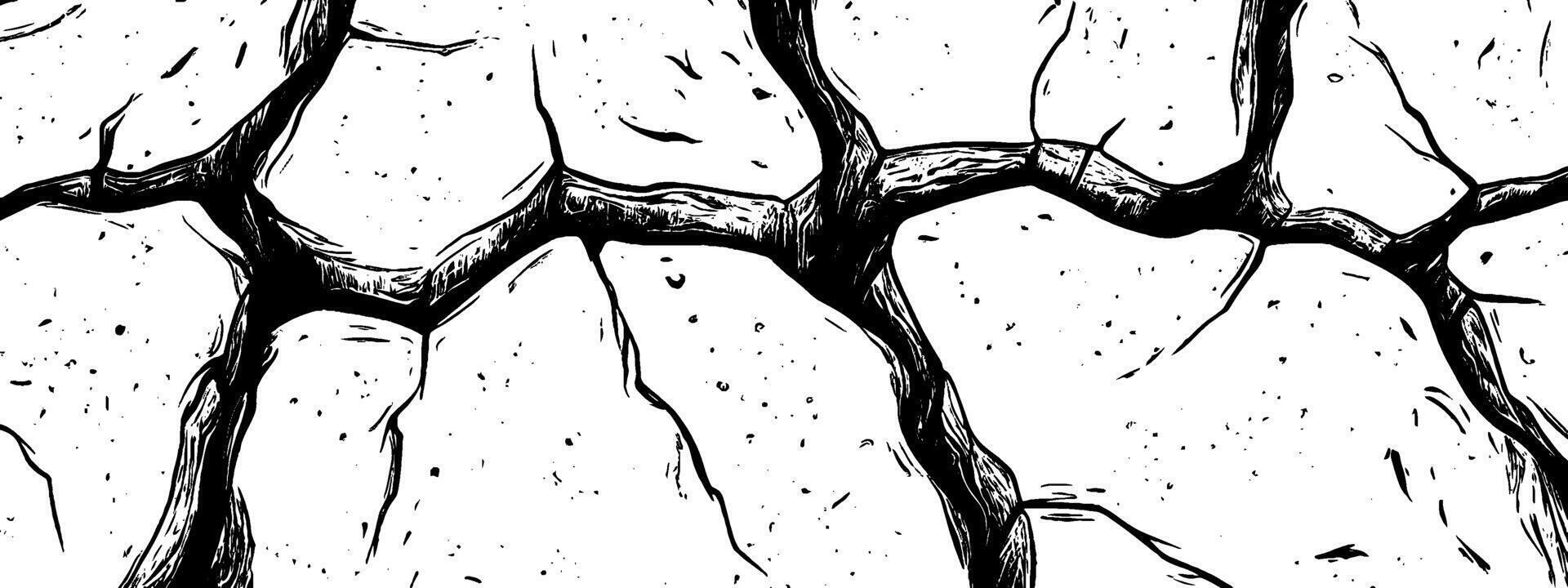 Vintage woodcut illustration of cracks revealing dry earth texture in a parched landscape vector