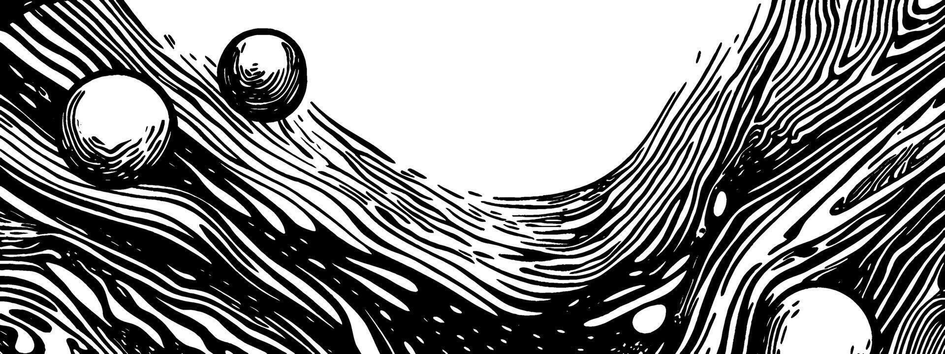Abstract bubble-like designs in vintage woodcut style showcasing fluid lines and patterns vector