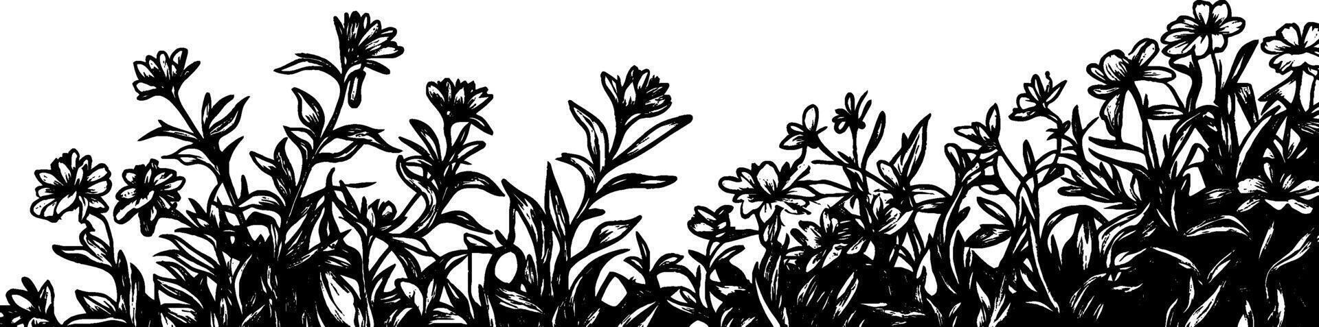 Vintage woodcut illustration showcasing a vibrant patch of wildflowers in detailed design vector