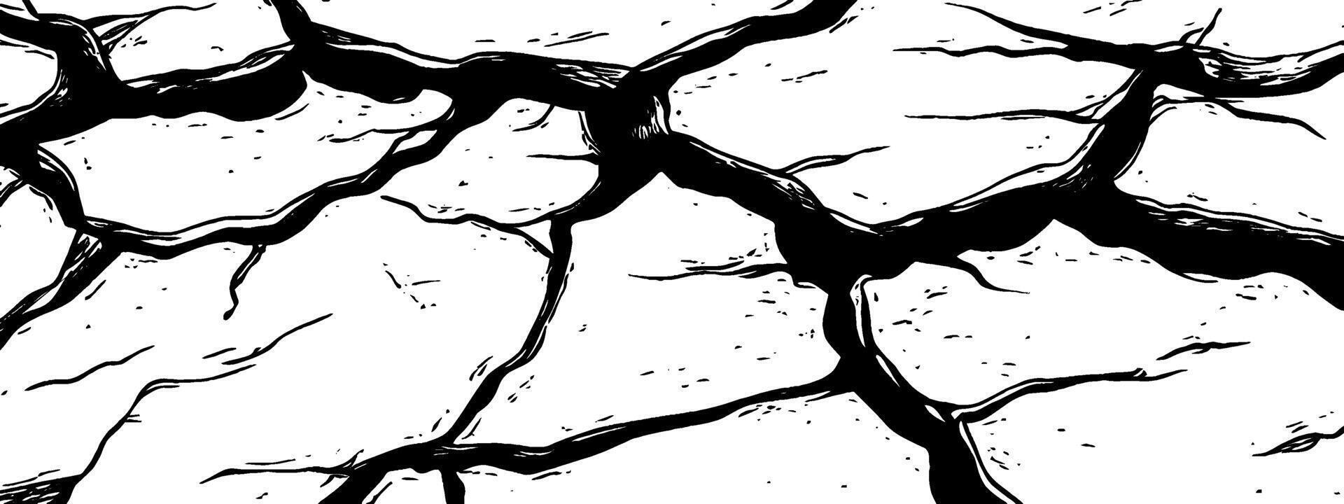 Vintage woodcut illustration showcasing intricate cracks in dry earth vector