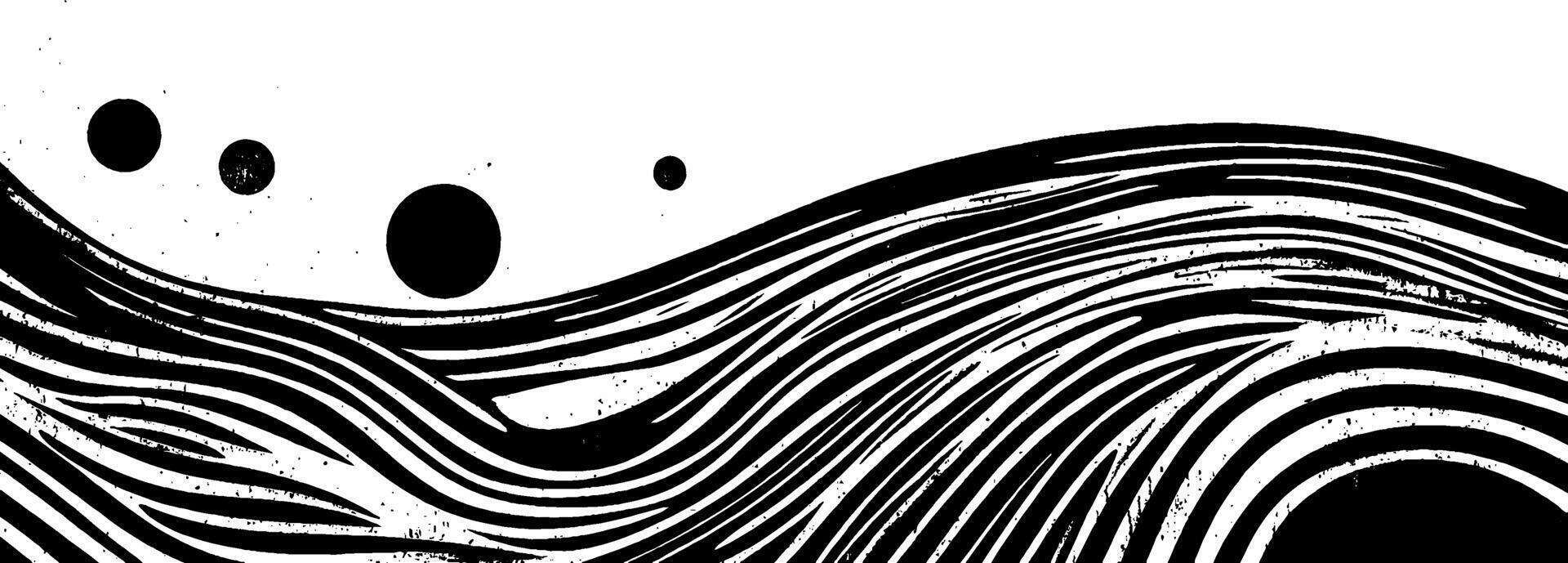 Vintage woodcut design featuring abstract bubble-like formations and flowing lines vector