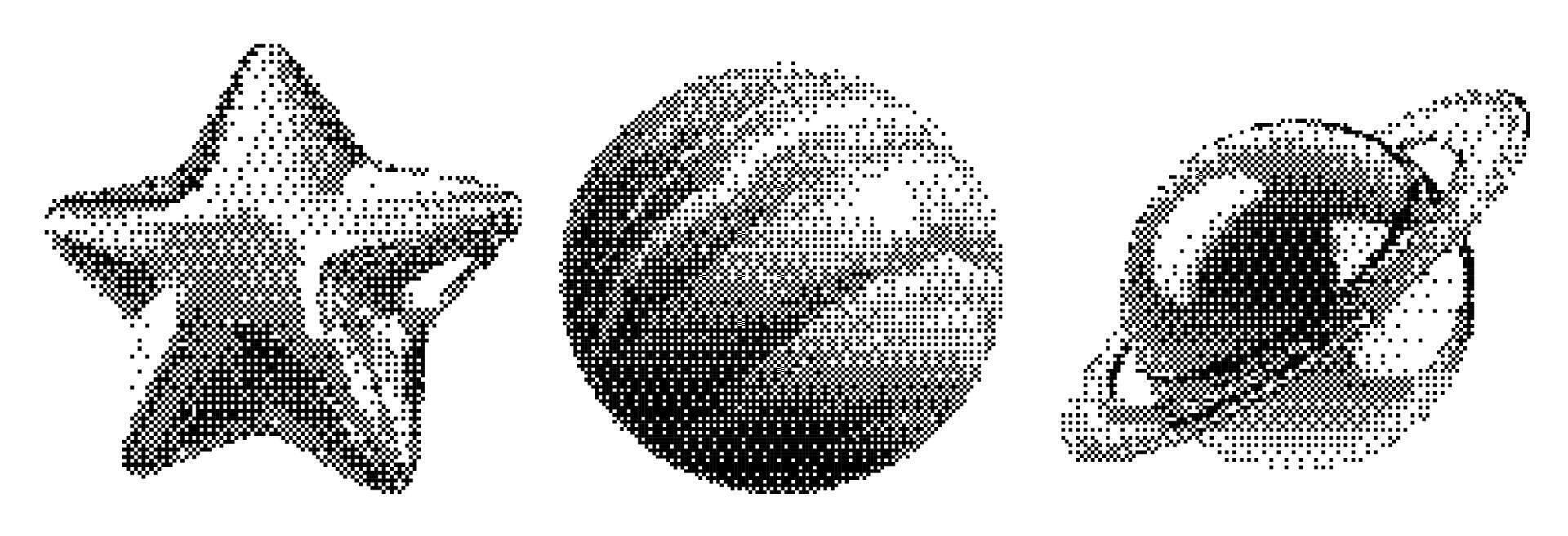 Grunge bitmap hearts and chrome texture star on a Planet Mars Saturn Space background vector