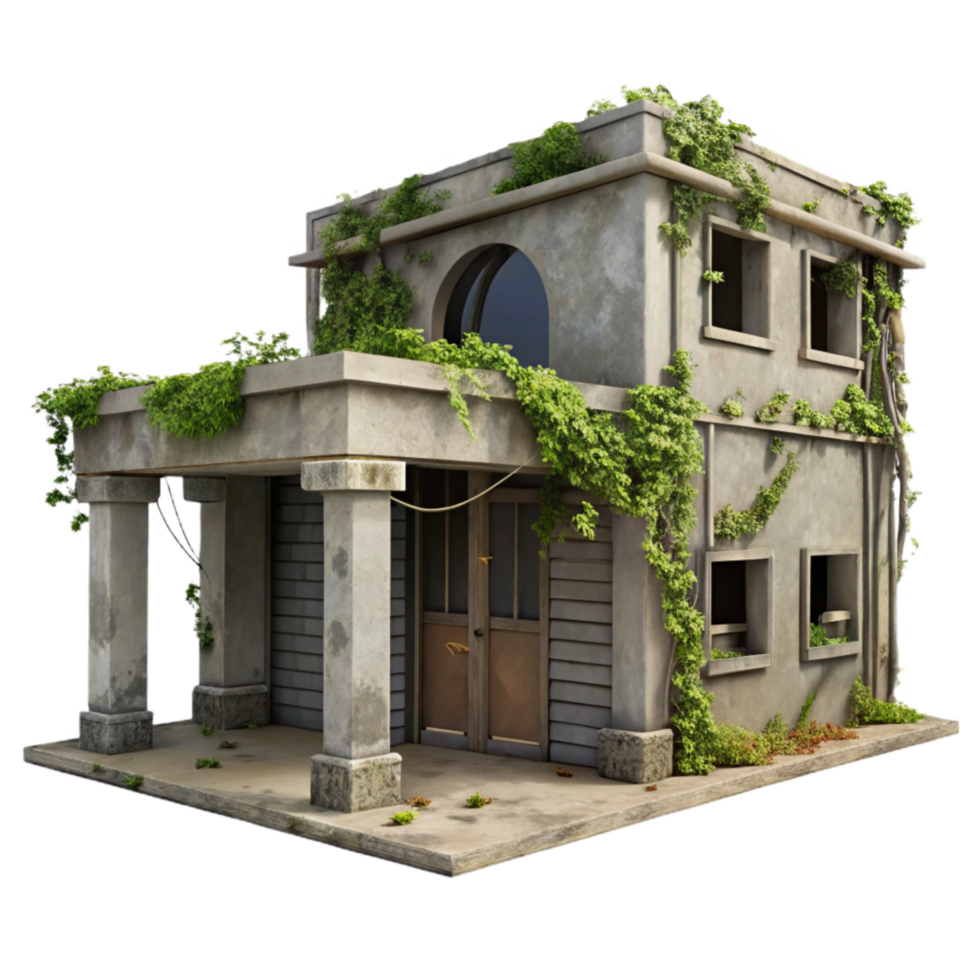 stunning contemporary Abandoned Building with Vines Front View Isolated premium png